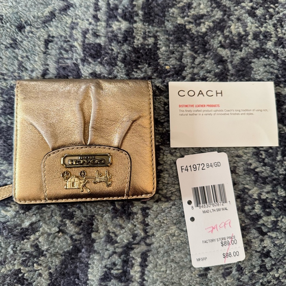 Coach Metallic Gold Leather Coin Purse Wallet